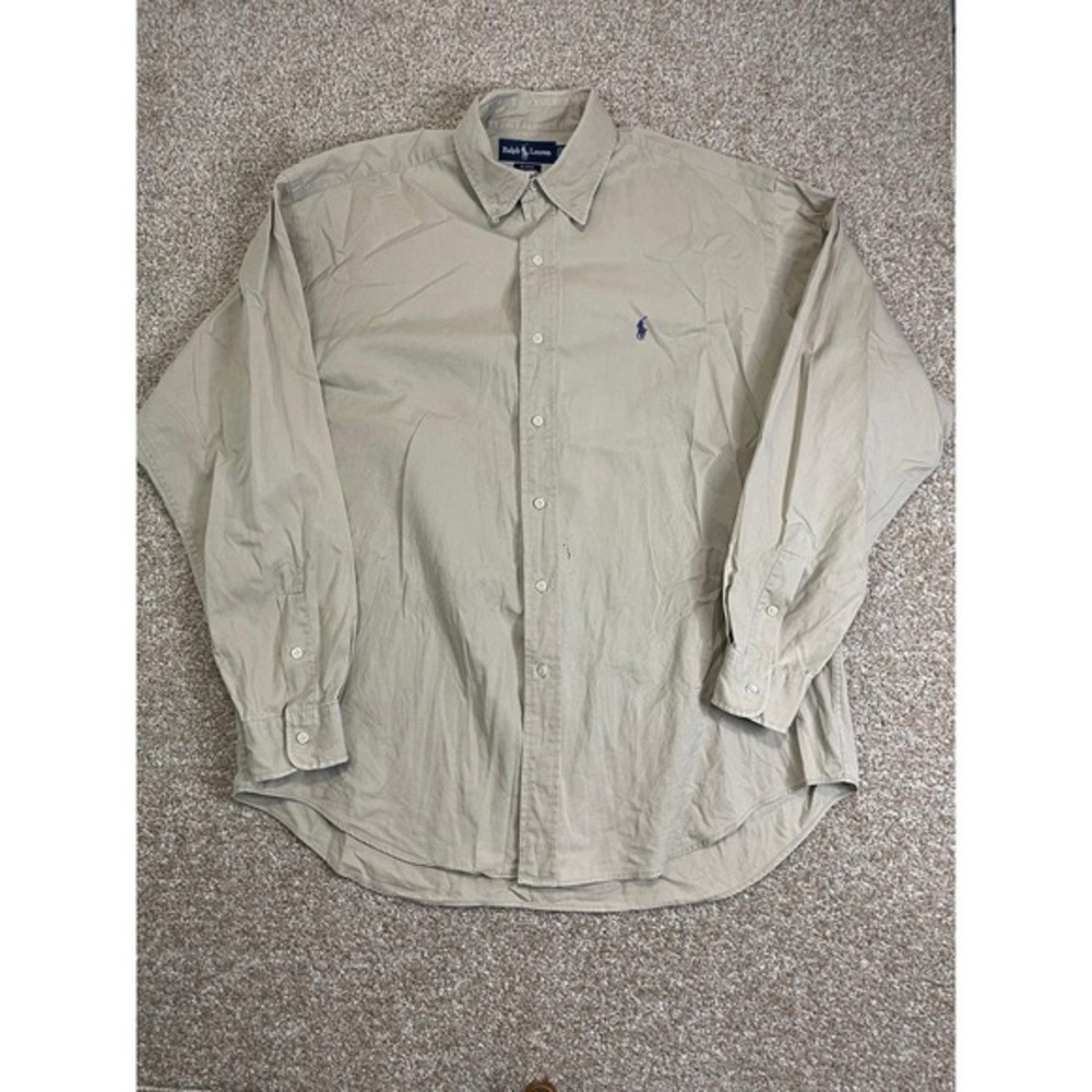 Polo Ralph Lauren Vtg Postboy Button up Shirt‎ Mens Large Beige Casual 90s